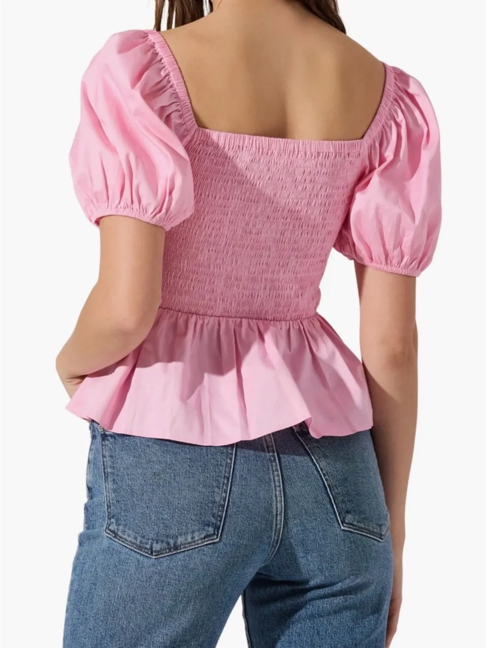 NWT Astr The Label Pink Smocked Peplum Tie-Front Peplum Blouse Size Medium